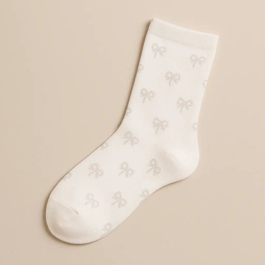 Chaussettes femmes Noeud mi-mollet coton blanc vue à plat