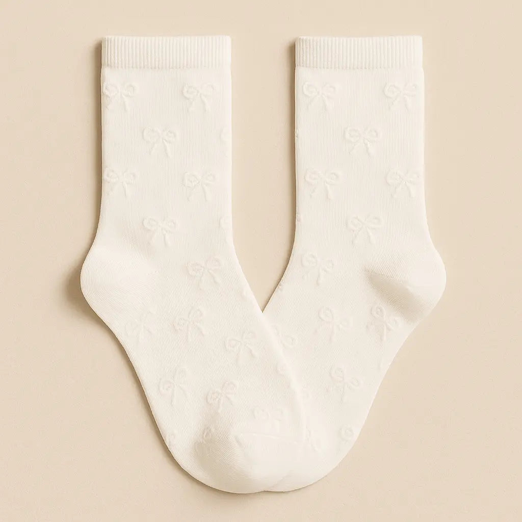 Chaussettes femmes Noeud mi-mollet coton blanc paire