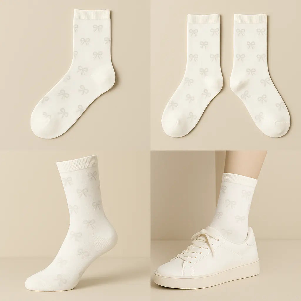 Chaussettes femmes Noeud mi-mollet coton blanc galerie produit