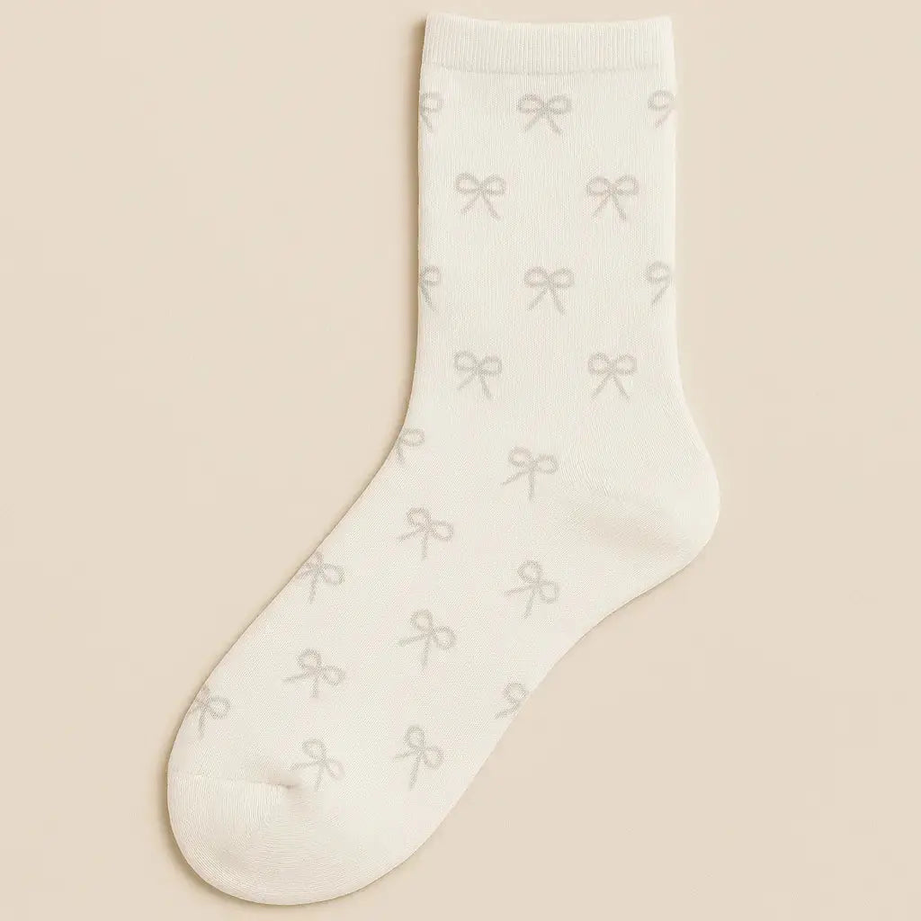 Chaussettes femmes Noeud mi-mollet coton gris clair vue à plat