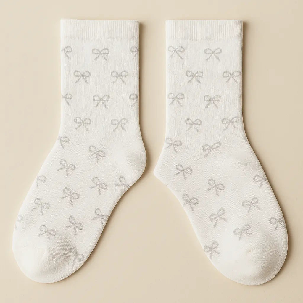 Chaussettes femmes Noeud mi-mollet coton gris clair paire