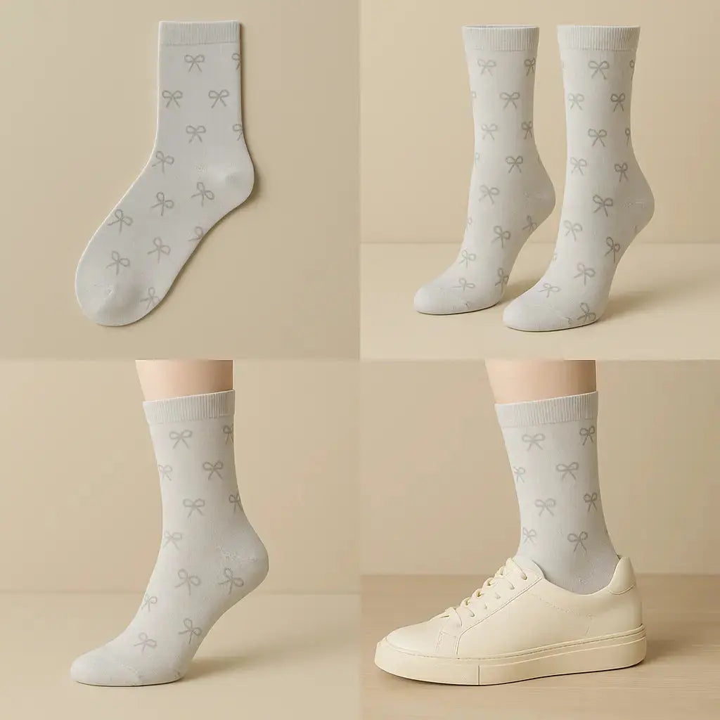 Chaussettes femmes Noeud mi-mollet coton gris clair galerie produit