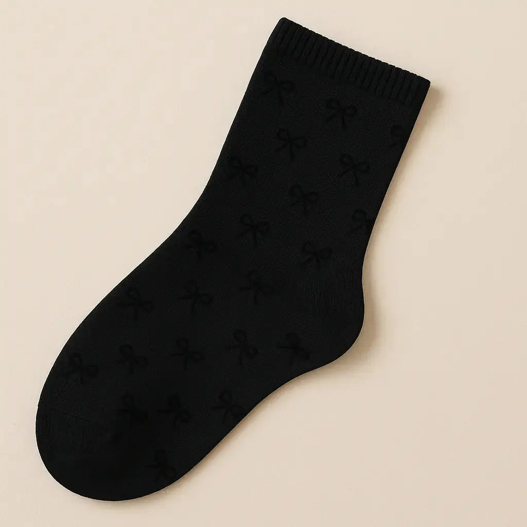 Chaussettes femmes Noeud mi-mollet coton noir vue à plat