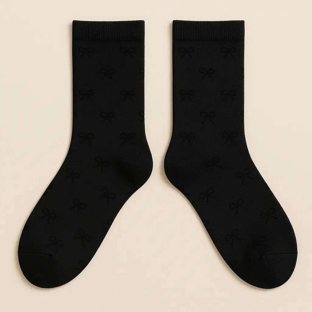 Chaussettes femmes Noeud mi-mollet coton noir paire