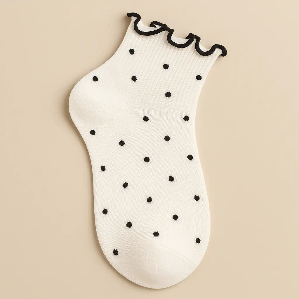 Chaussettes femmes Pois courtes en coton blanc vue à plat
