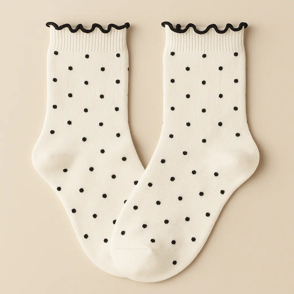 Chaussettes femmes Pois courtes en coton blanc paire