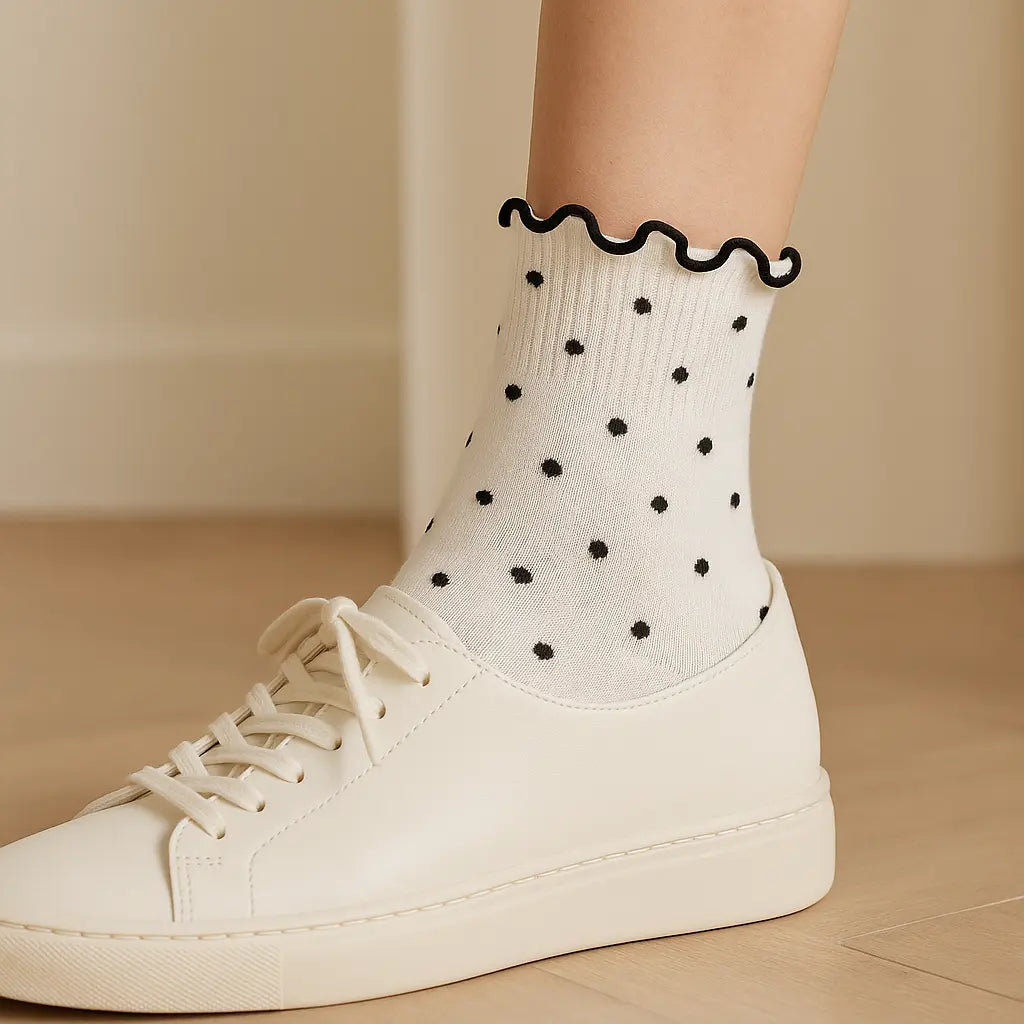 Chaussettes femmes Pois courtes en coton blanc avec chaussures