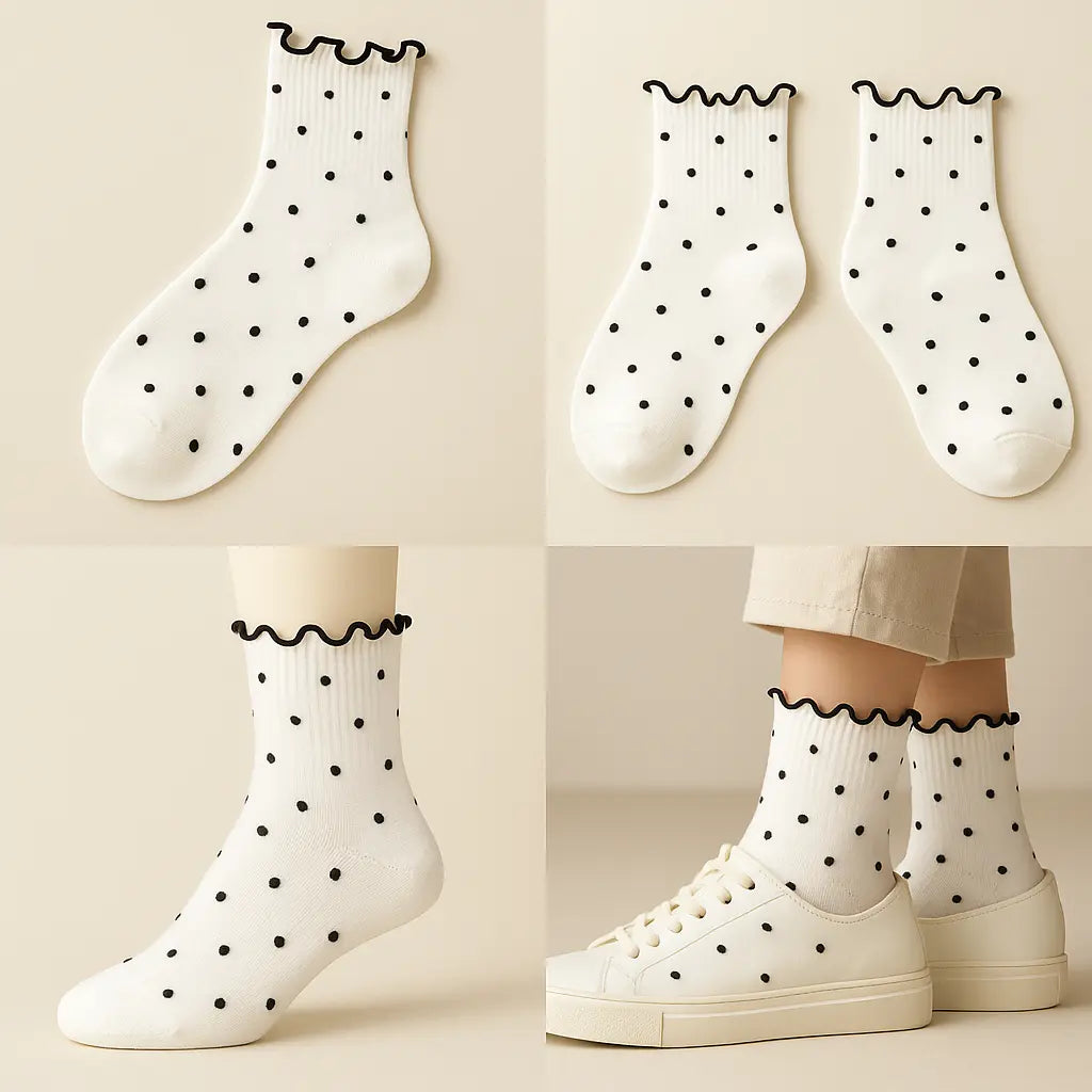 Chaussettes femmes Pois courtes en coton blanc galerie produit