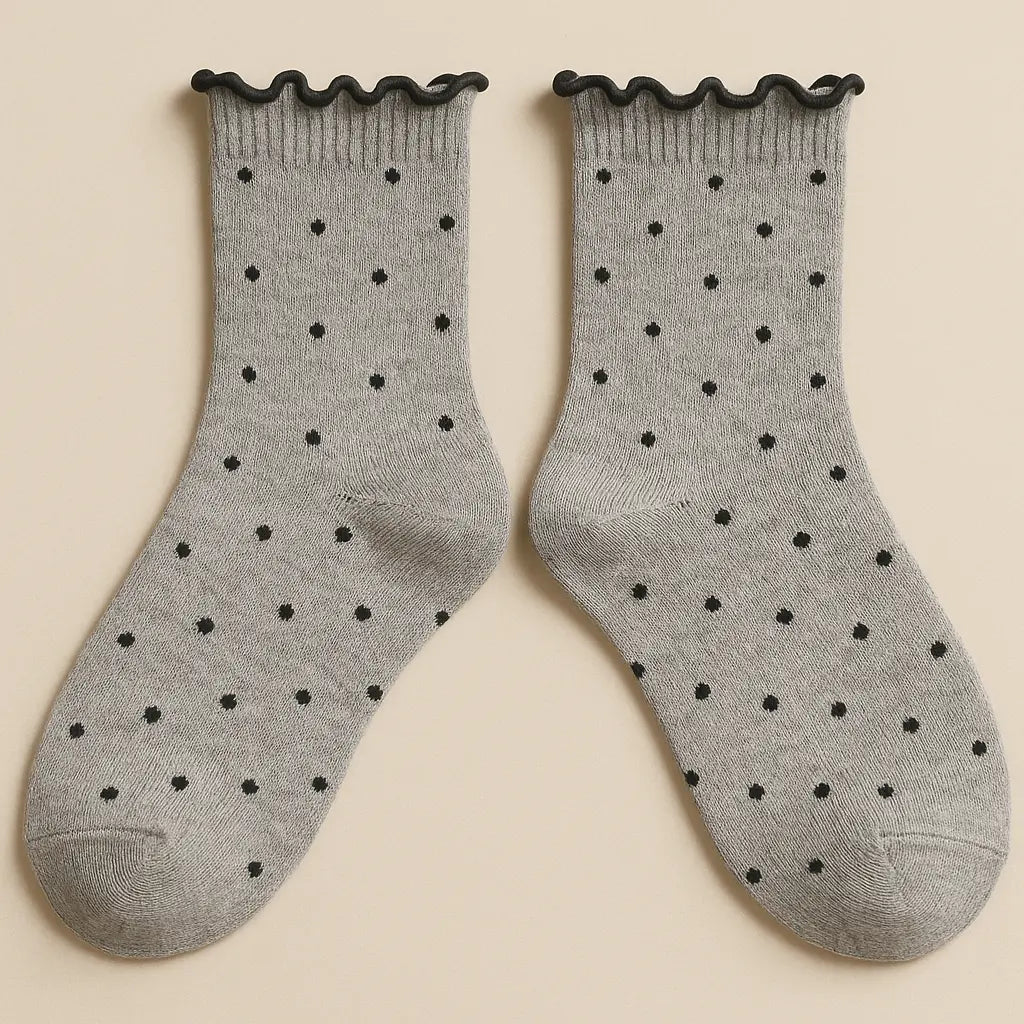 Chaussettes Femme Pois Courtes Coton Gris Clair paire