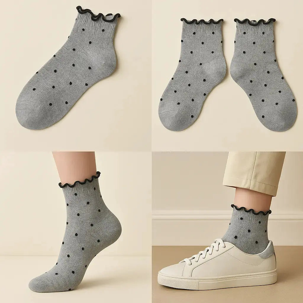 Chaussettes Femme Pois Courtes Coton Gris Clair galerie produit