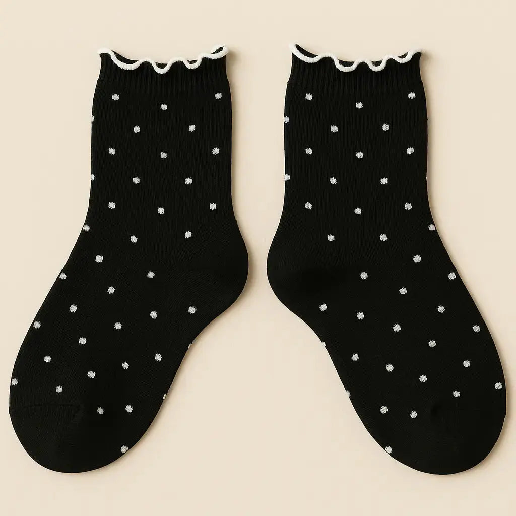 Chaussettes femme Pois courtes coton noir paire
