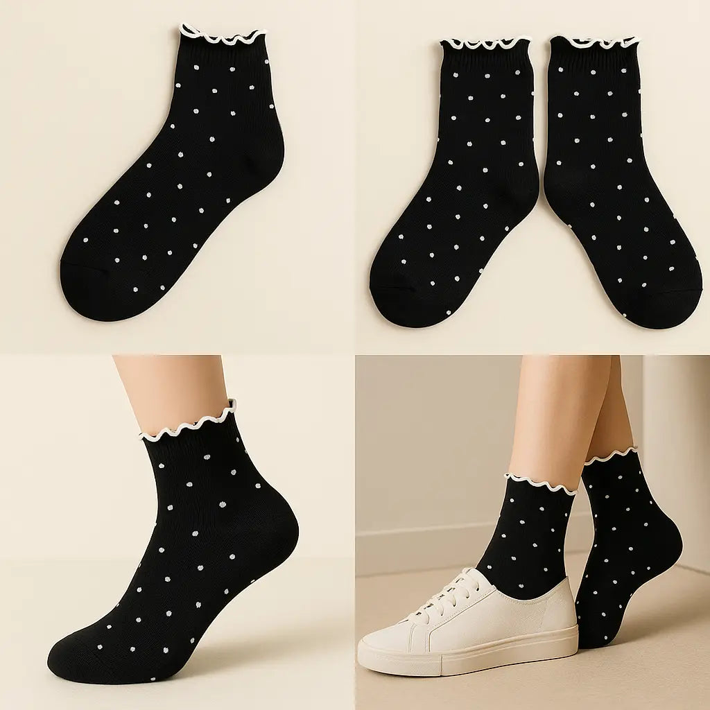 Chaussettes femme Pois courtes coton noir galerie produit
