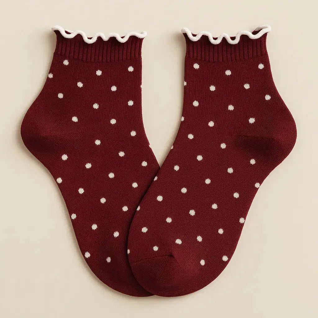 Chaussettes femmes Pois courtes en coton rouge paire