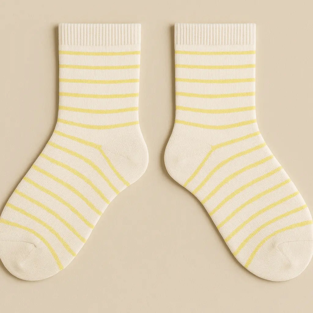Chaussettes femmes Rayures jaunes en coton mi-mollet paire
