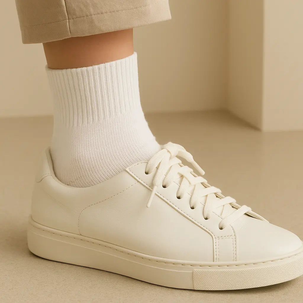 Chaussettes femmes courtes en coton blanches avec chaussures