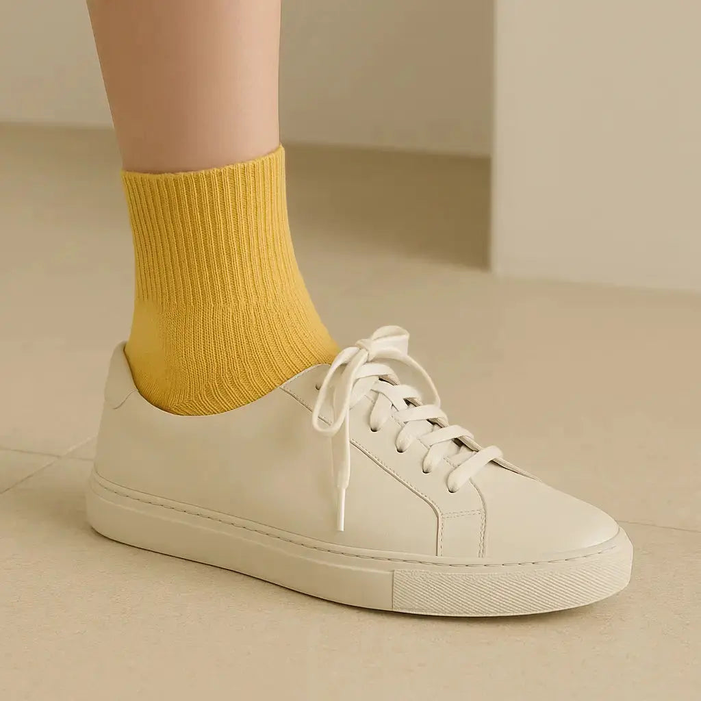 Chaussettes femmes court coton jaune SOXX avec chaussures