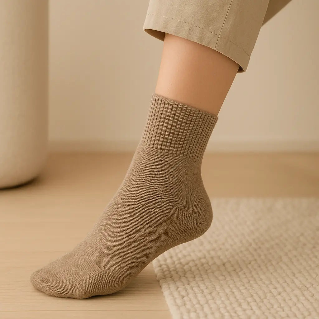 Chaussettes femmes courtes marron en coton en situation
