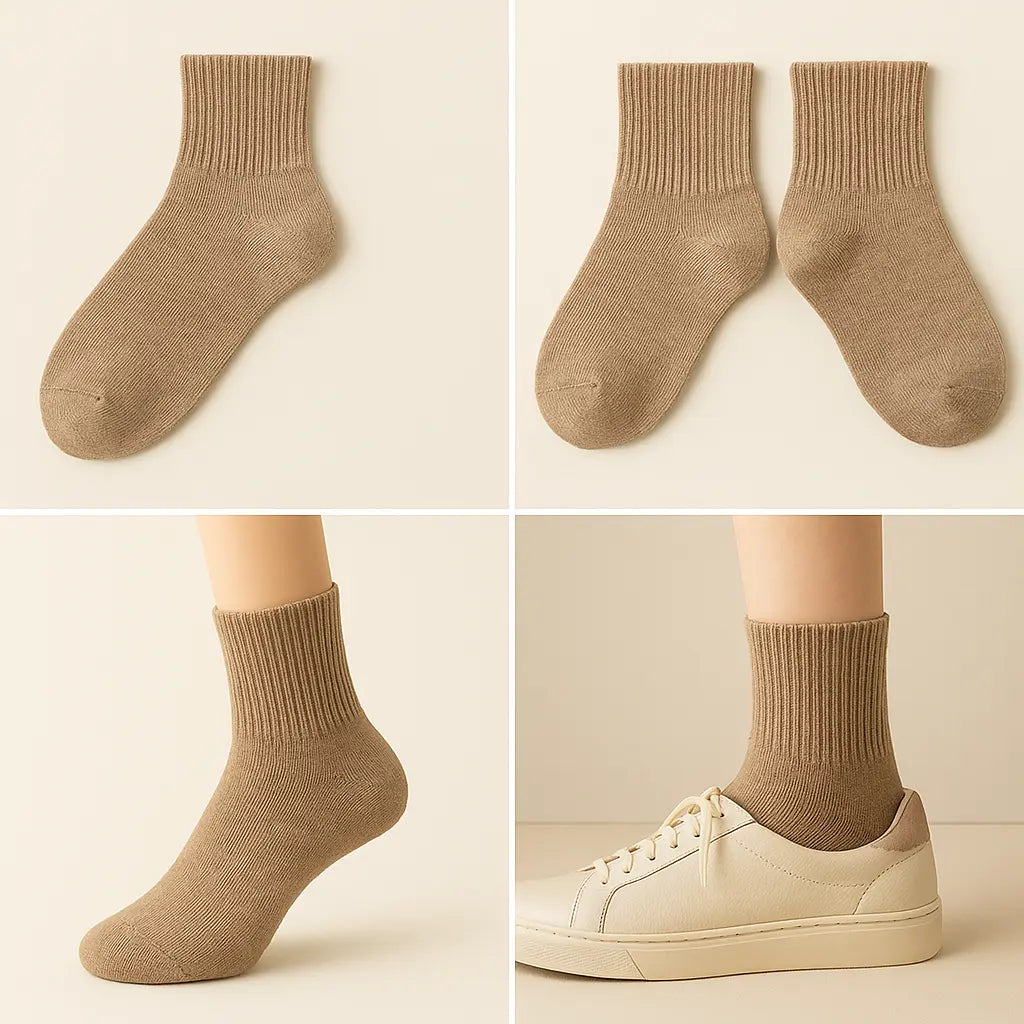 Chaussettes femmes courtes marron en coton galerie produit