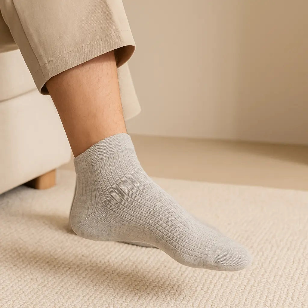 Chaussettes femmes socquettes gris clair en coton en situation