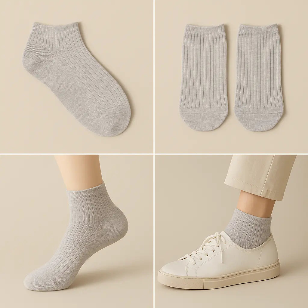 Chaussettes femmes socquettes gris clair en coton galerie produit
