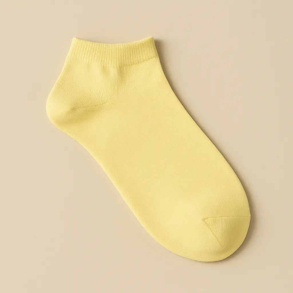 Chaussettes femmes socquettes jaunes en coton vue à plat
