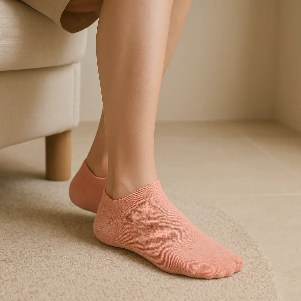 Chaussettes femmes socquettes rouge corail en coton en situation