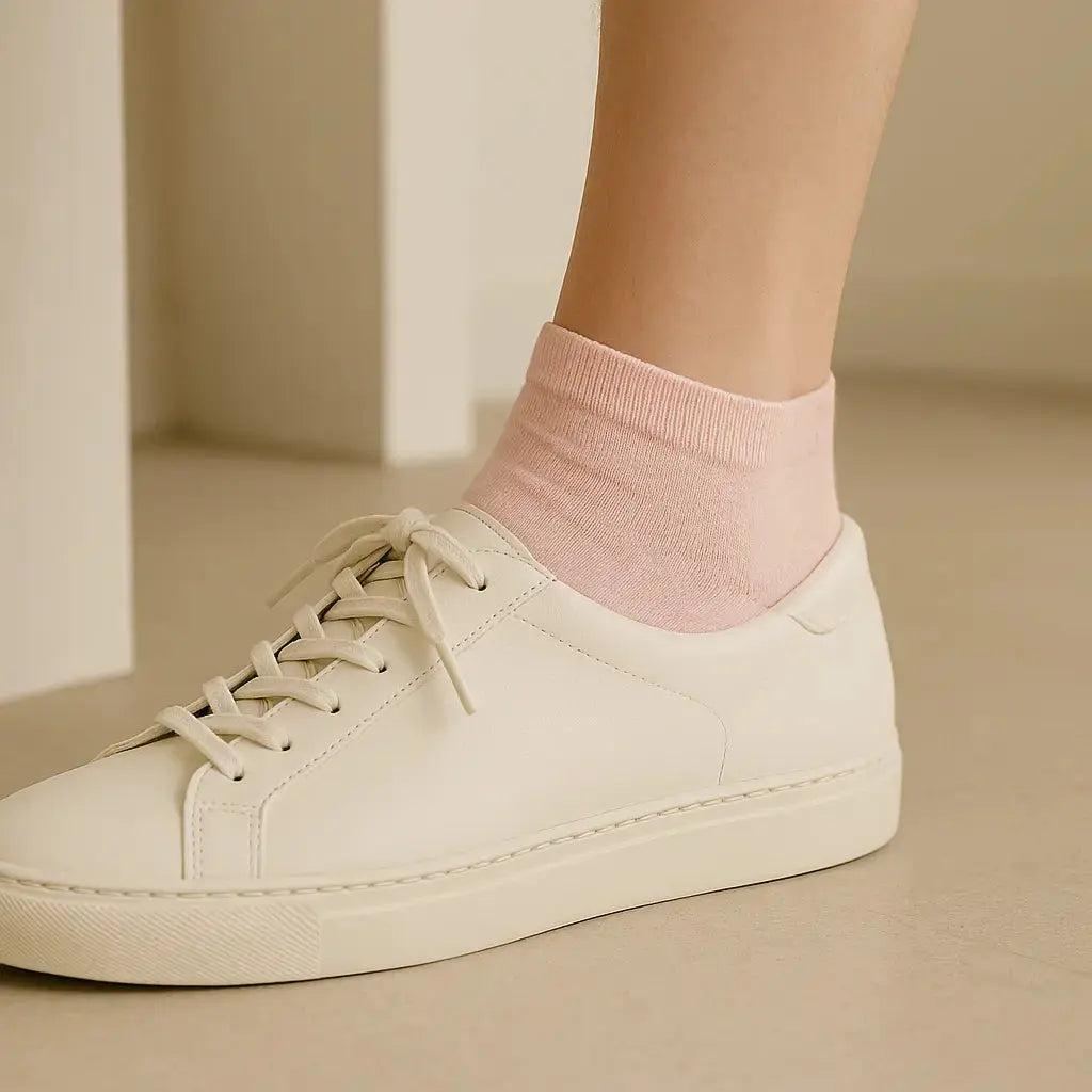 Chaussettes femme socquettes en coton rose avec chaussures