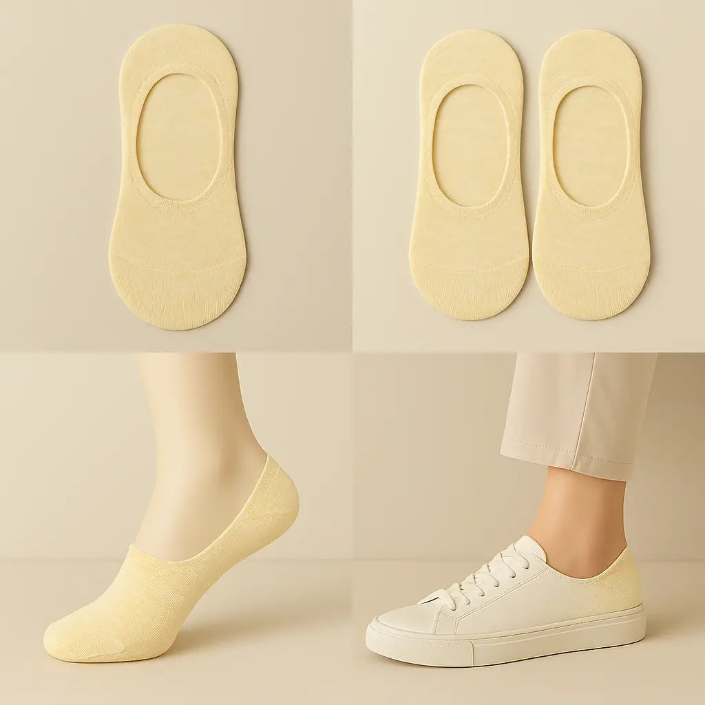 Chaussettes femmes socquettes jaune clair en coton galerie produit