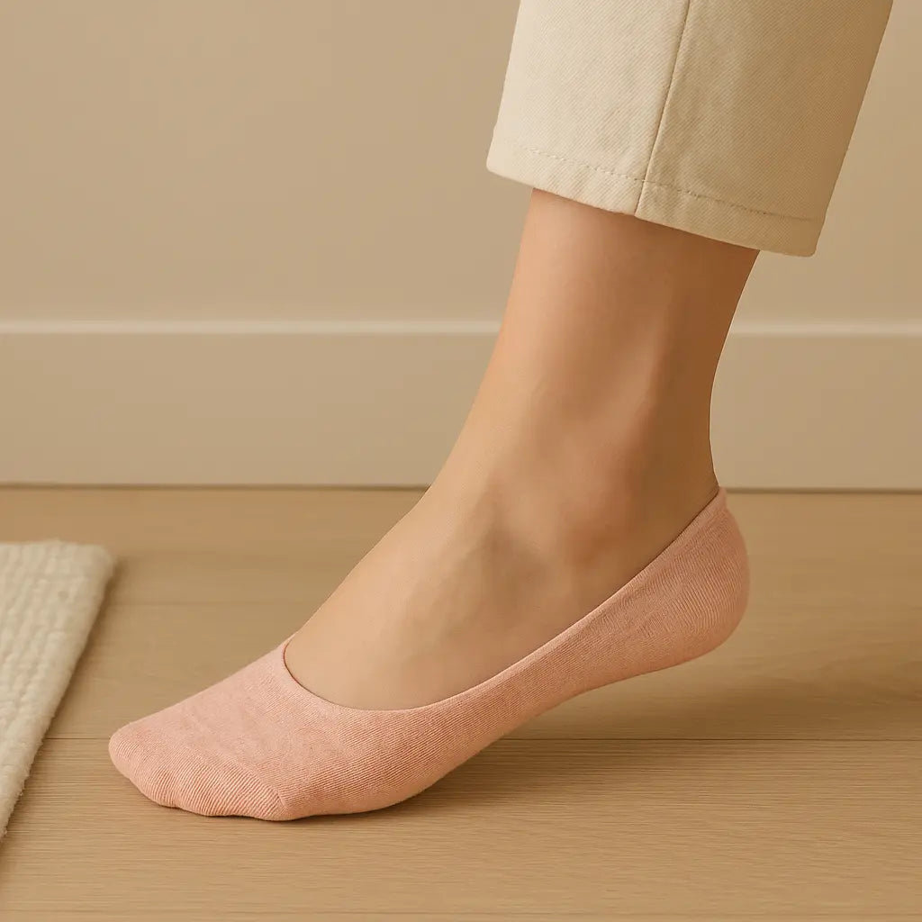 Chaussettes femmes socquettes coton rose clair en situation
