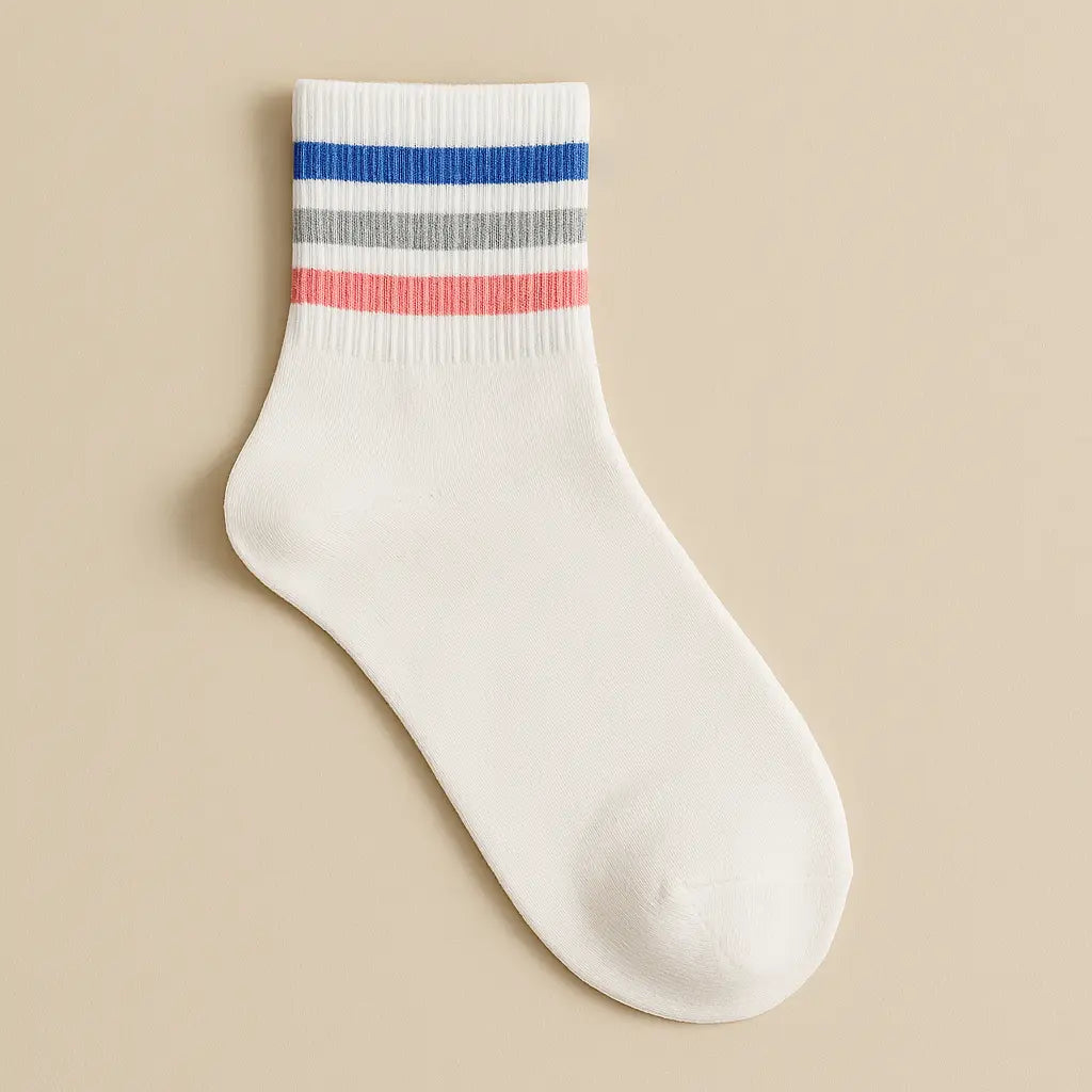 Chaussettes sport courtes femme en coton blanc vue à plat