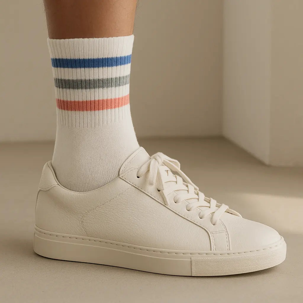 Chaussettes sport courtes femme en coton blanc avec chaussures