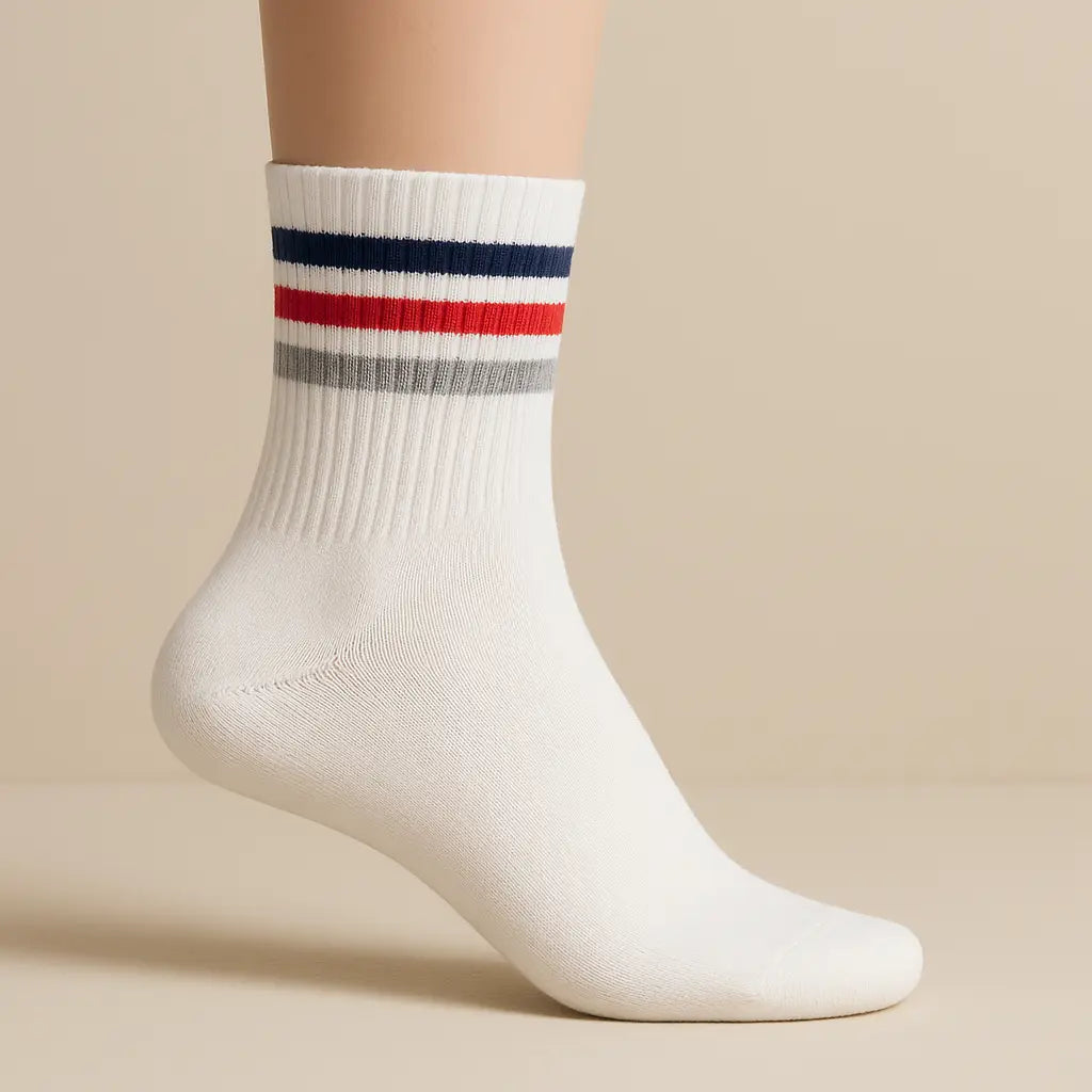 Chaussettes Femme Sport Courtes en Coton Blanc sur pied mannequin