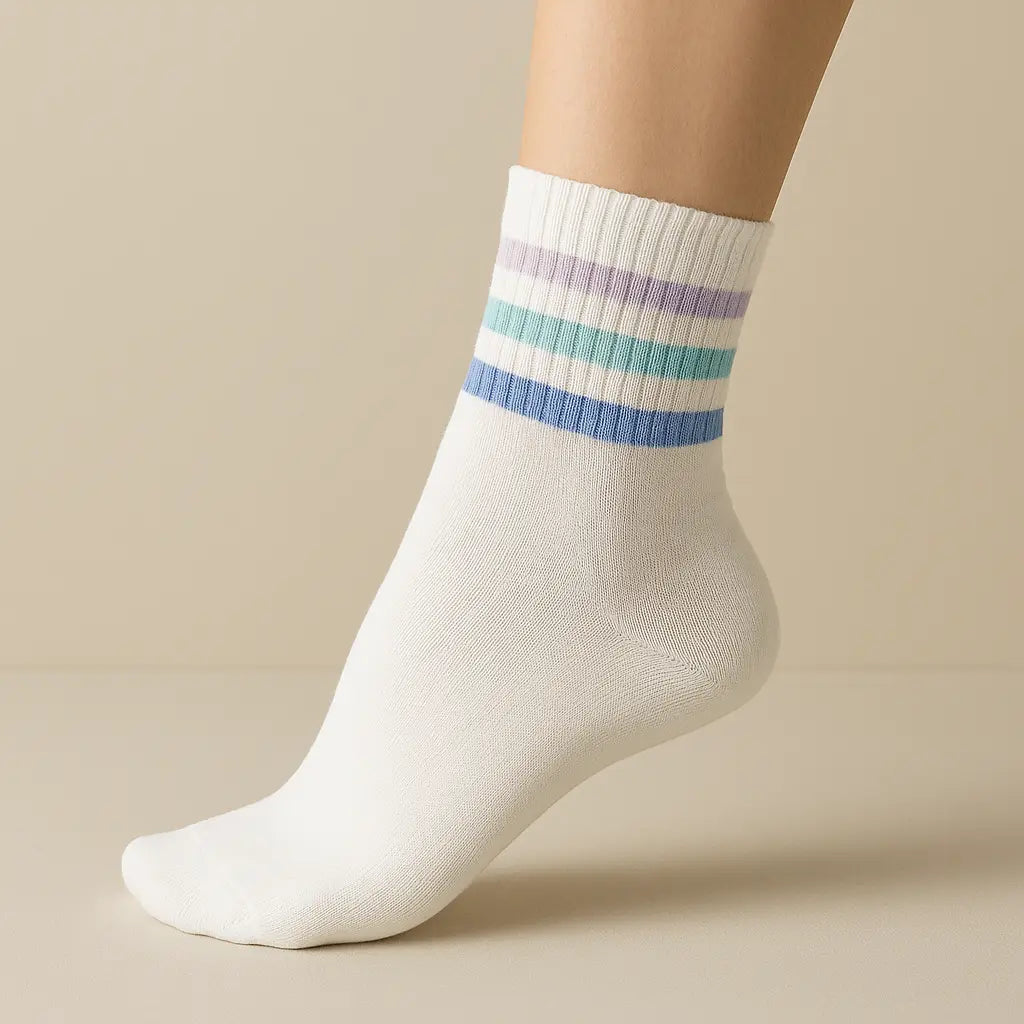 Chaussettes Femmes Sport Courtes en Coton Blanc sur pied mannequin