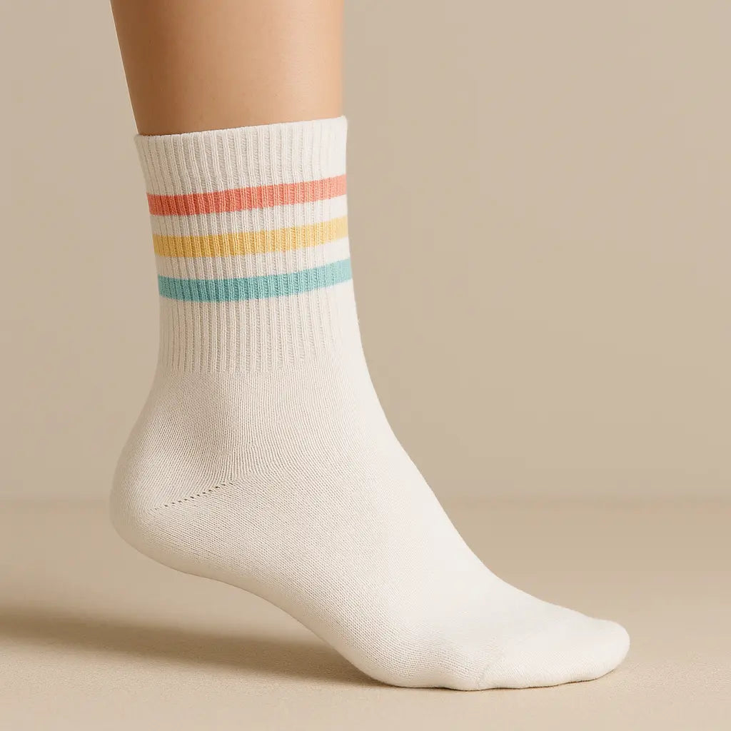 Chaussettes Femmes Sport Courtes en Coton Blanc sur pied mannequin