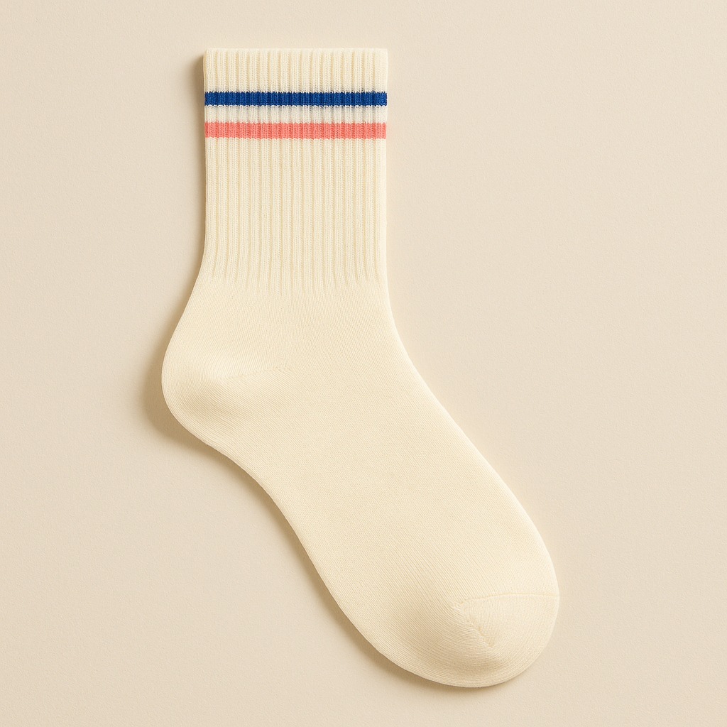 Chaussettes femmes sport mi-mollet en coton beige vue à plat