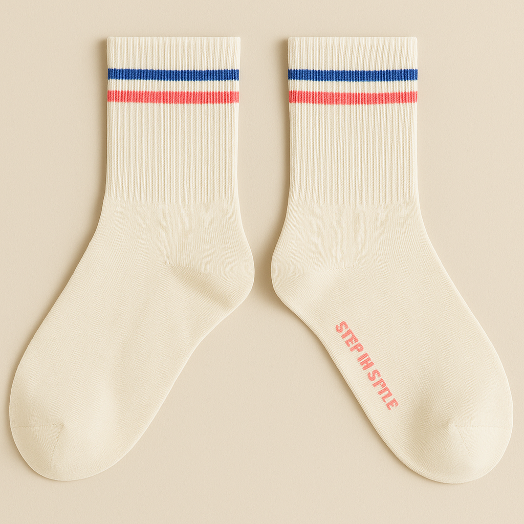 Chaussettes femmes sport mi-mollet en coton beige paire