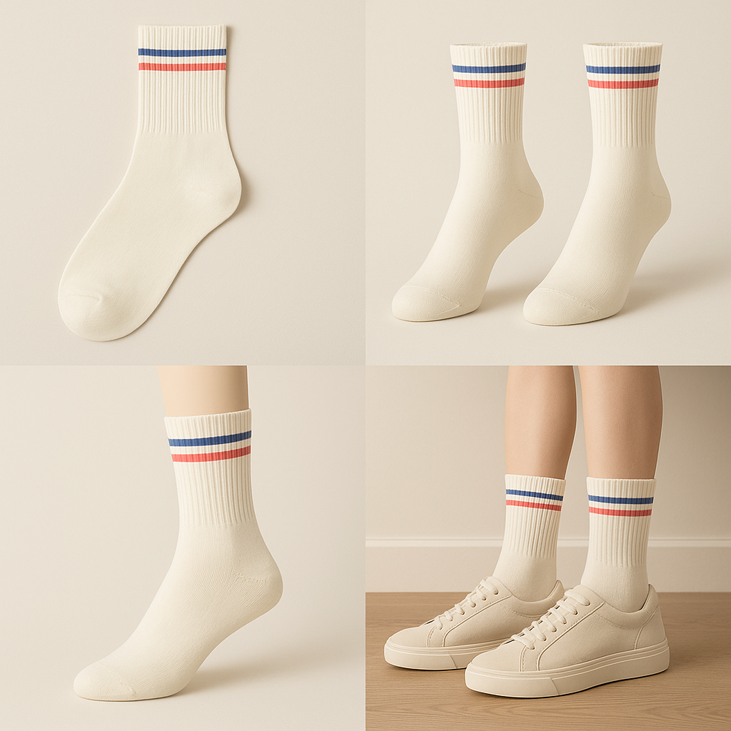 Chaussettes femmes sport mi-mollet en coton beige galerie produit