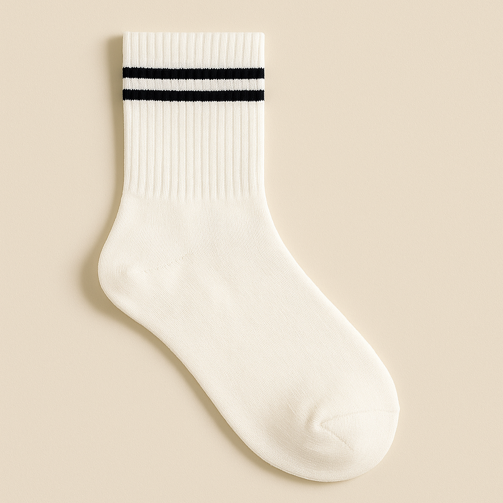 Chaussettes femme sport mi-mollet en coton blanc vue à plat