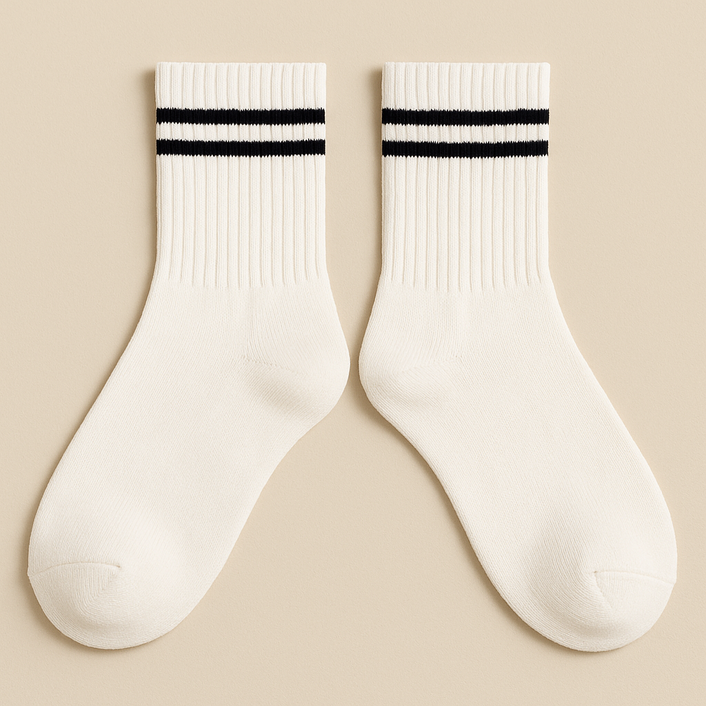Chaussettes femme sport mi-mollet en coton blanc paire