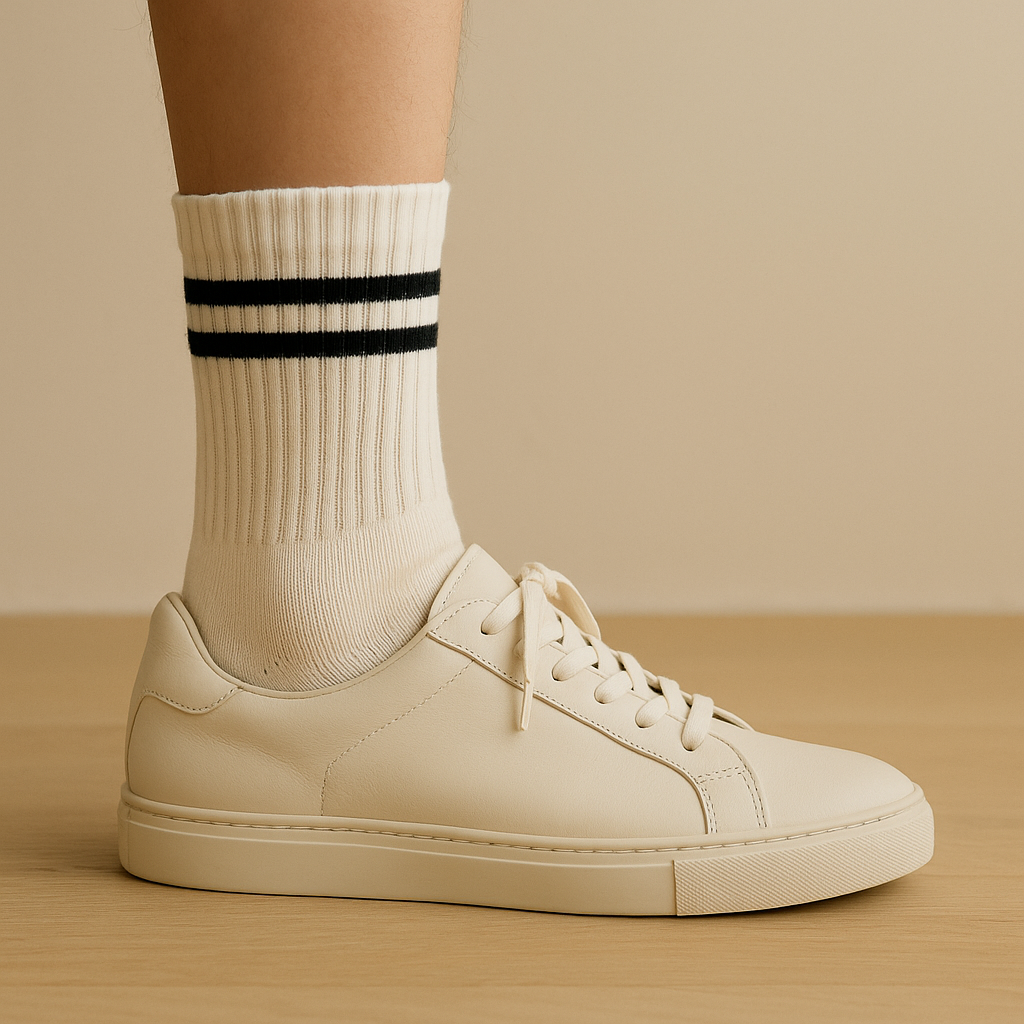 Chaussettes femme sport mi-mollet en coton blanc avec chaussures