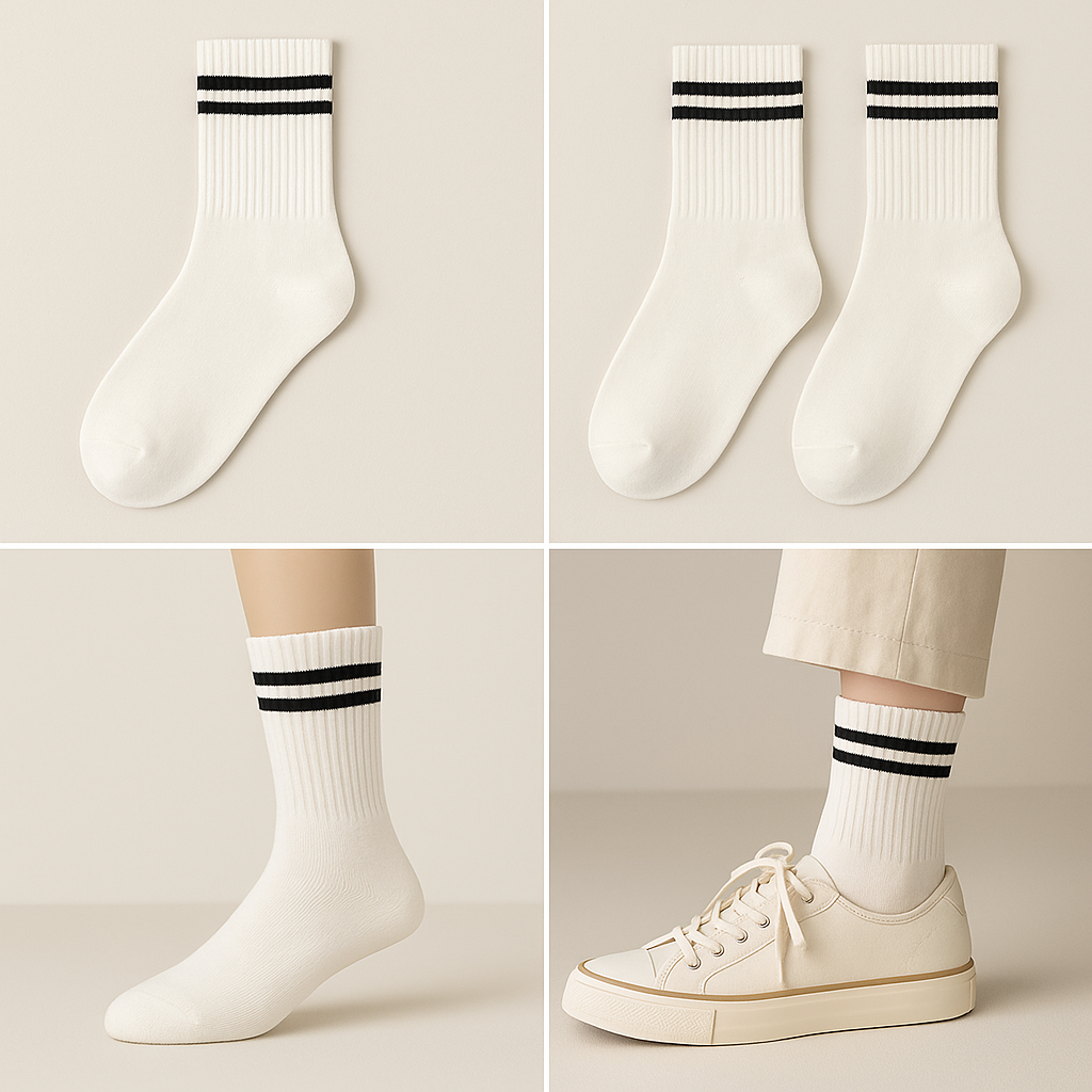 Chaussettes femme sport mi-mollet en coton blanc galerie produit