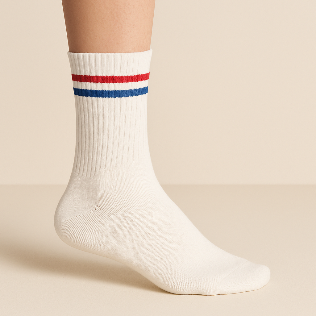 Chaussettes femmes sport mi-mollet coton blanc sur pied mannequin