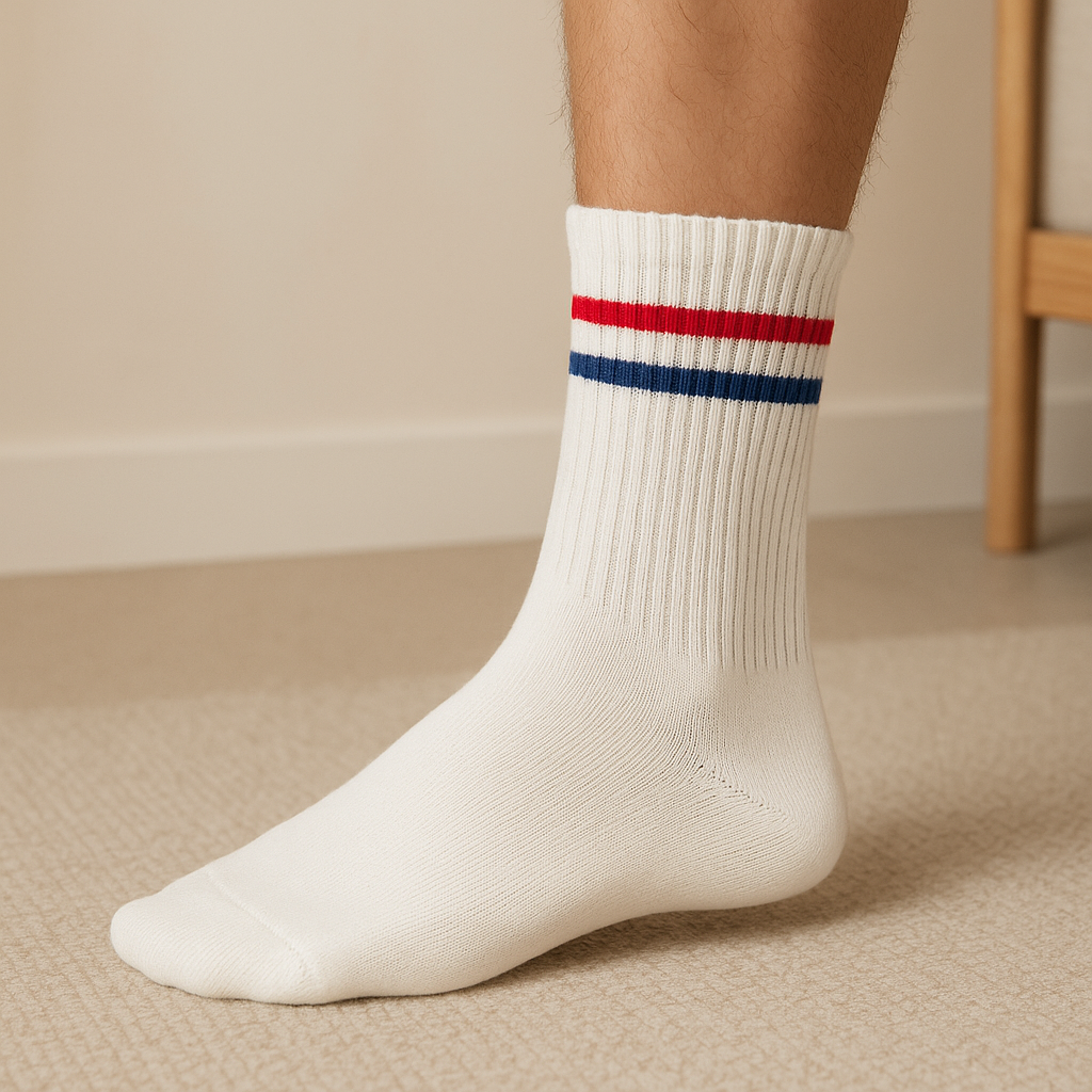 Chaussettes femmes sport mi-mollet coton blanc en situation