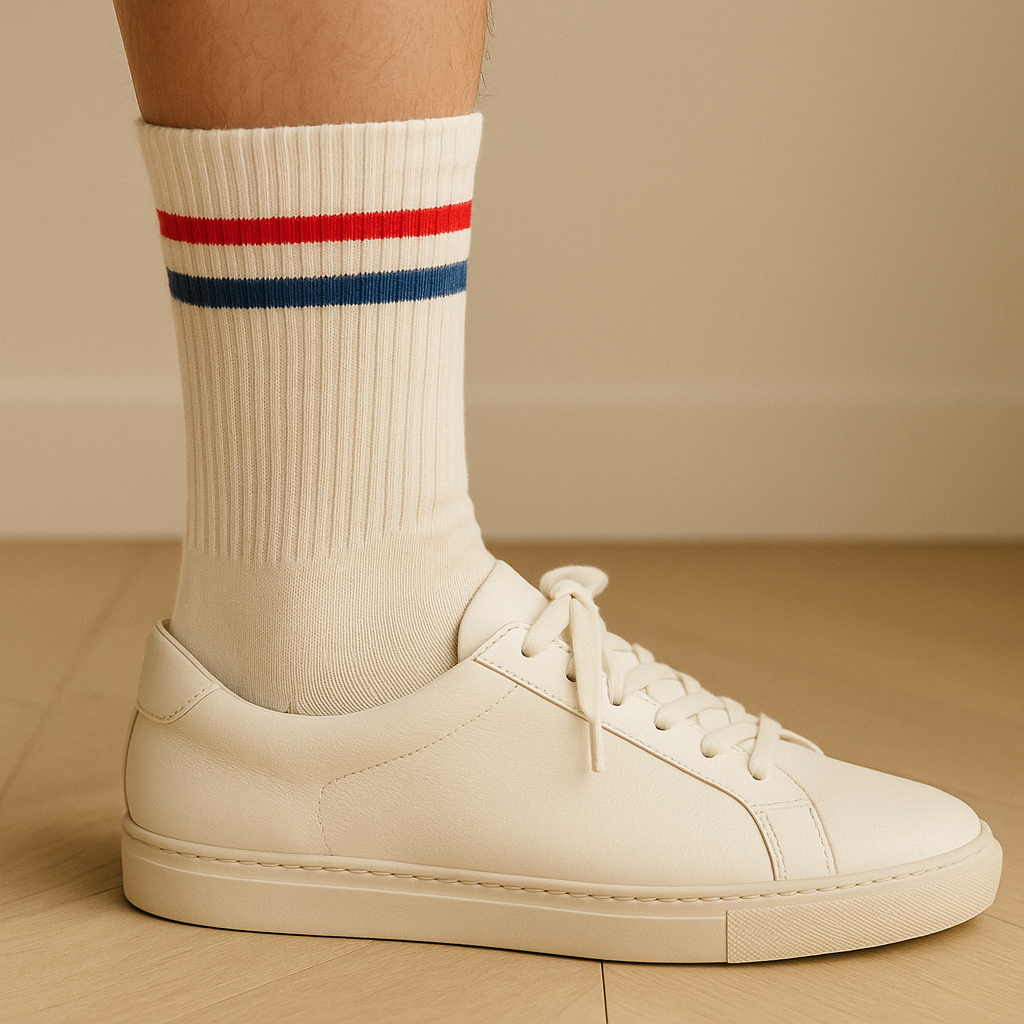Chaussettes femmes sport mi-mollet coton blanc avec chaussures