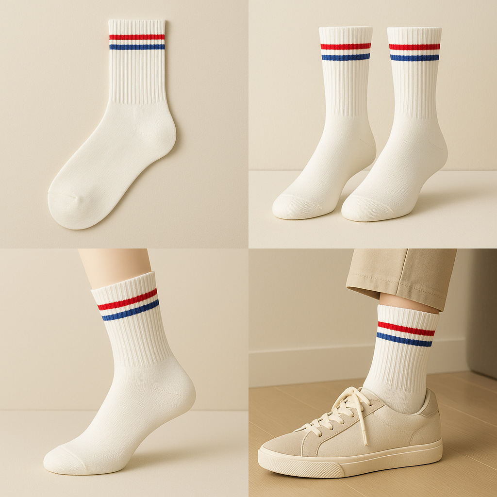Chaussettes femmes sport mi-mollet coton blanc galerie produit