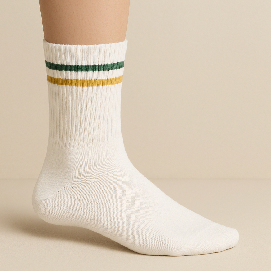 Chaussettes Femmes Sport mi-mollet en coton blanc sur pied mannequin