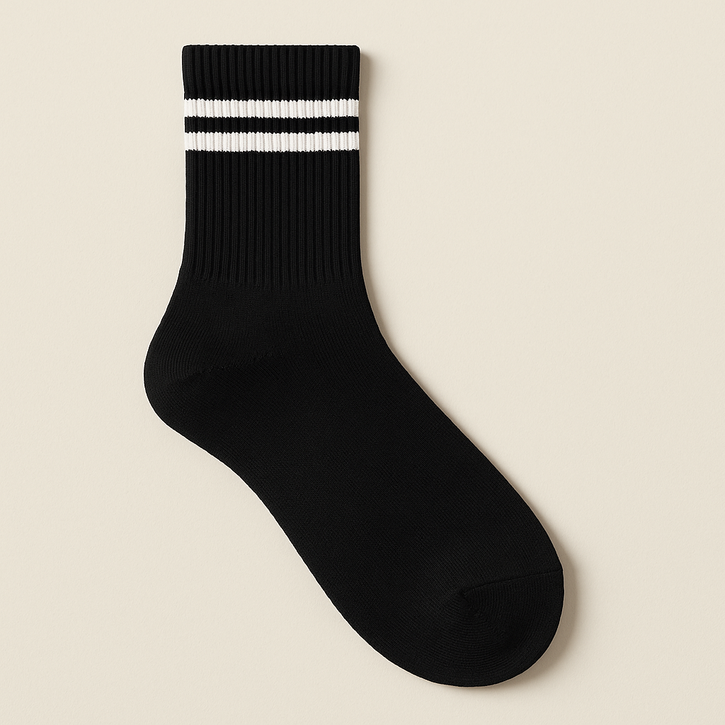 Chaussettes femmes sport mi-mollet coton noir vue à plat