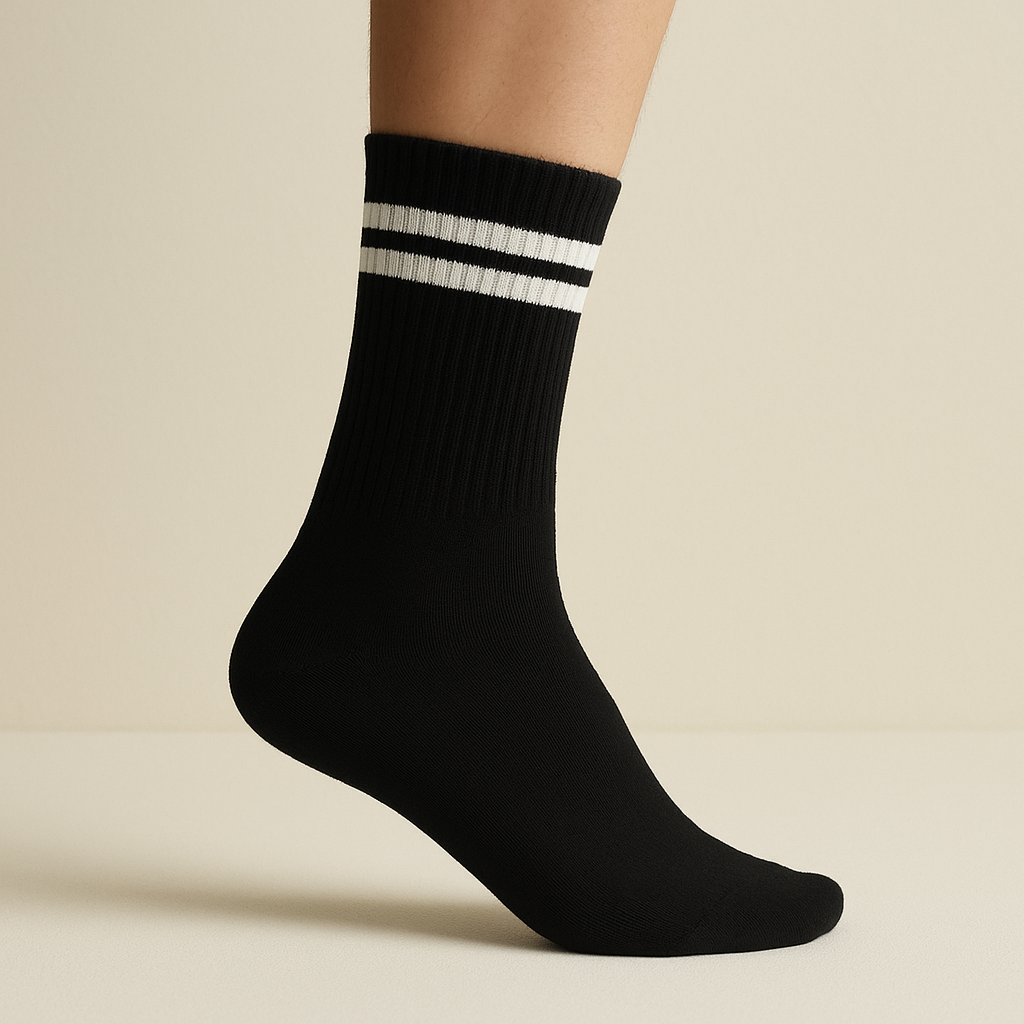 Chaussettes femmes sport mi-mollet coton noir sur pied mannequin