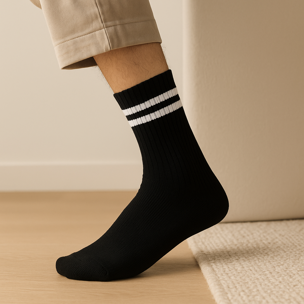 Chaussettes femmes sport mi-mollet coton noir en situation