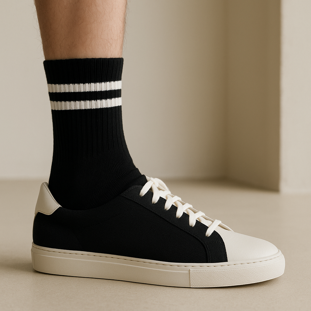 Chaussettes femmes sport mi-mollet coton noir avec chaussures